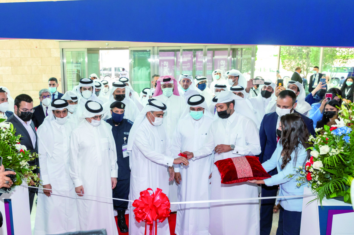 Minister of Commerce and Industry and Acting Minister of Finance H E Ali bin Ahmed Al Kuwari, Qatar Chamber Chairman Sheikh Khalifa bin Jassim Al Thani, and other officials during the inauguration of the Build Your House 2021 at the Qatar National Convent