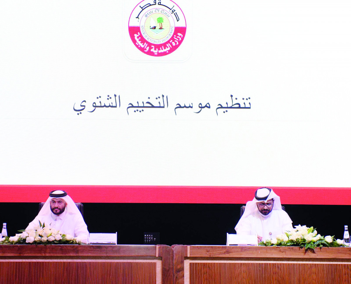 Assistant Director of the Department of Natural Reserves, Salem Hussein Al Safran (left), and Head of the Wild Protection Department, Hadef Saif Al Mansoori addressing the press conference.