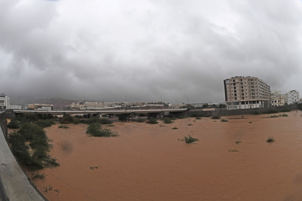 Streets are flooded as Cyclone Shaheen makes the landfall in Muscat, Oman, October 3, 2021. Oman News Agency/Handout via REUTERS