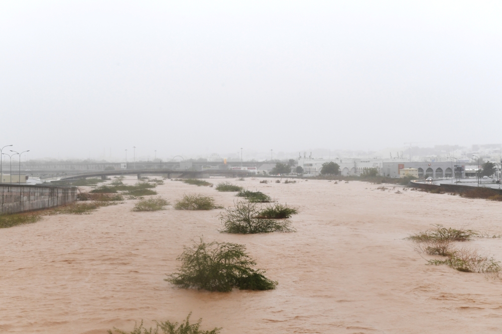 Streets are flooded as Cyclone Shaheen makes the landfall in Muscat, Oman, October 3, 2021. Oman News Agency/Handout via REUTERS