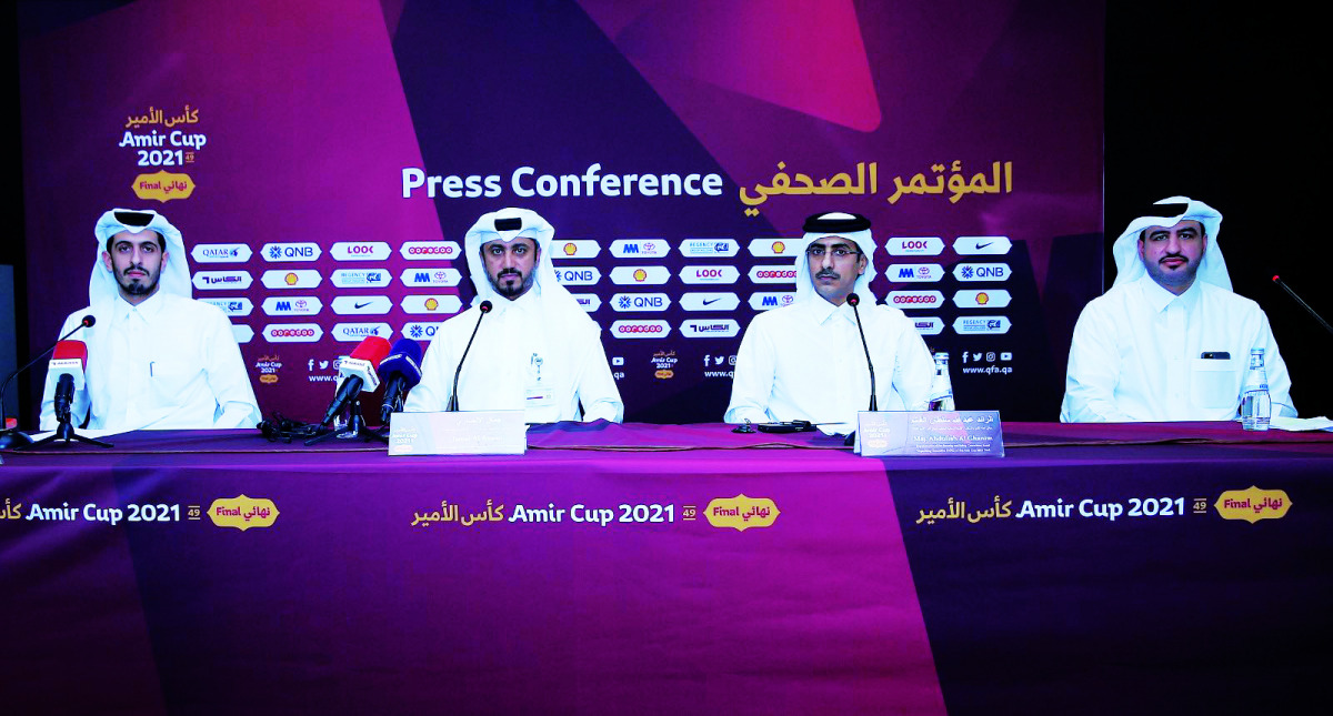 FROM LEFT: Rashid Al Khater, Director of Operations, Local Organising Committee (LOC) of the Amir Cup 2021 final;  Jamal Al Ansari, Assistant Manager of Roads Operations and Maintenance Department, Ashghal; Maj. Abdullah Al Ghanim, Representative of the S