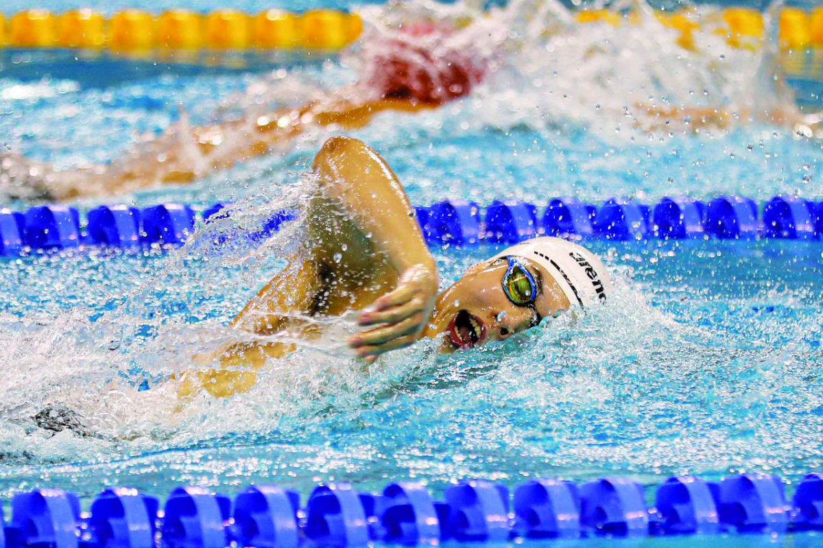 Action during the opening day of the FINA World Cup Doha 2021 at the Hamad Aquatic Centre, yesterday.