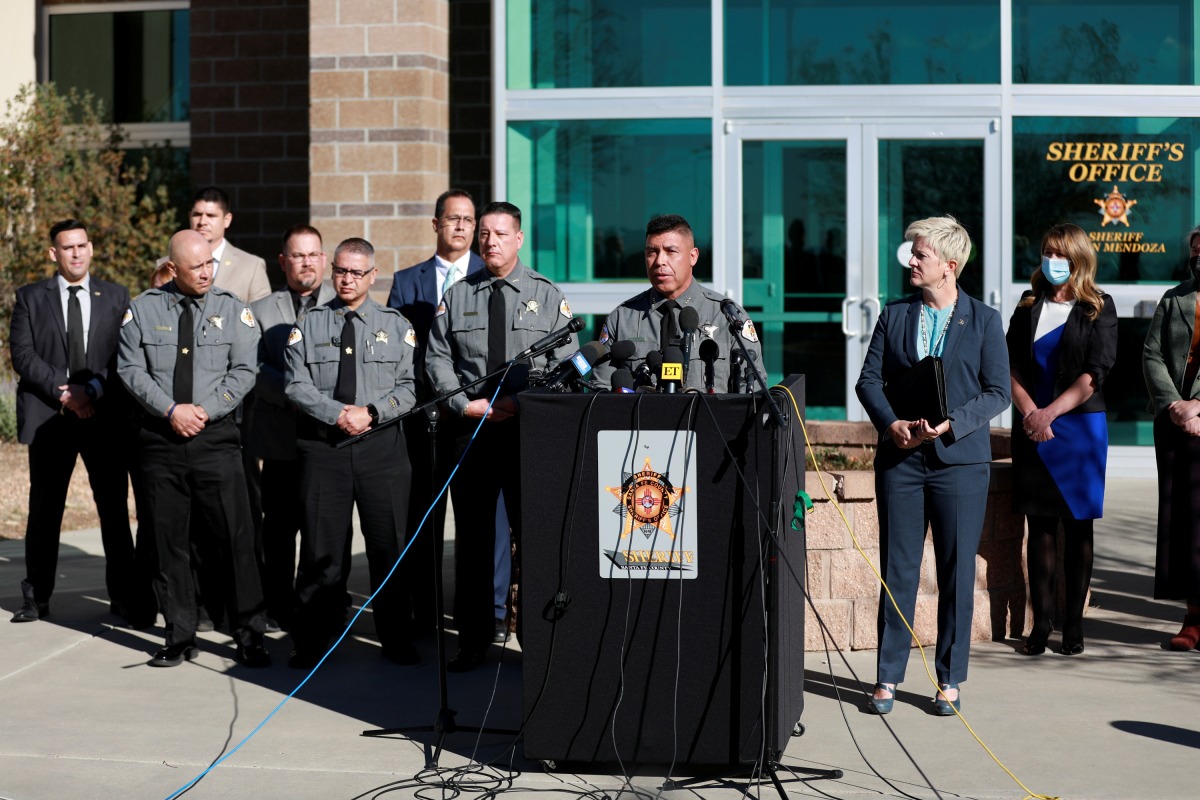 Santa Fe County Sheriff Adan Mendoza speaks at a news conference after actor Alec Baldwin accidentally shot and killed cinematographer Halyna Hutchins on the film set of the movie 