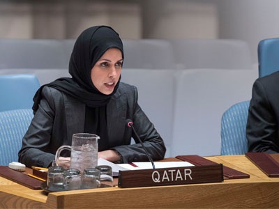 Permanent Representative of the State of Qatar to the UN  Ambassador Sheikha Alya Ahmed bin Saif Al Thani, attending the official meeting of the United Nations Security Council on the 'Situation in the Middle East, Including the Question of Palestine'.