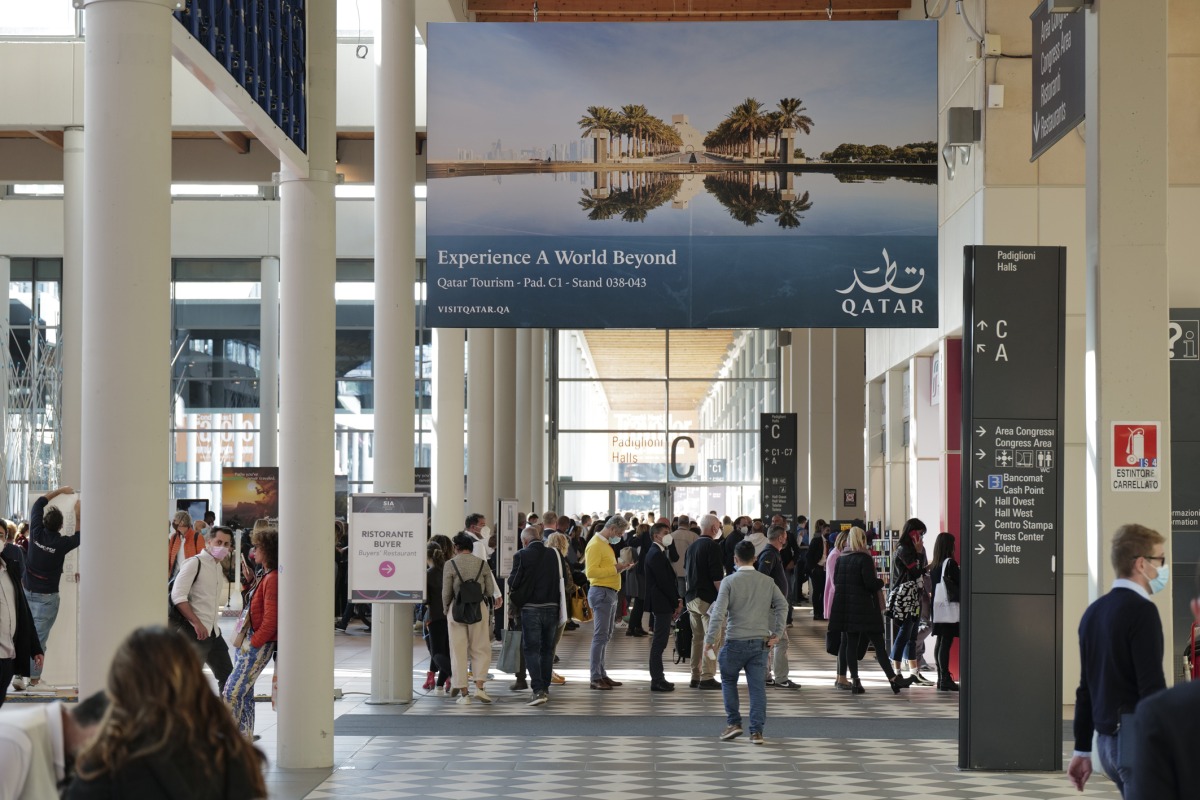 People visit the Qatar pavilion at the TTG Travel Experience, in Rimini, Italy. 