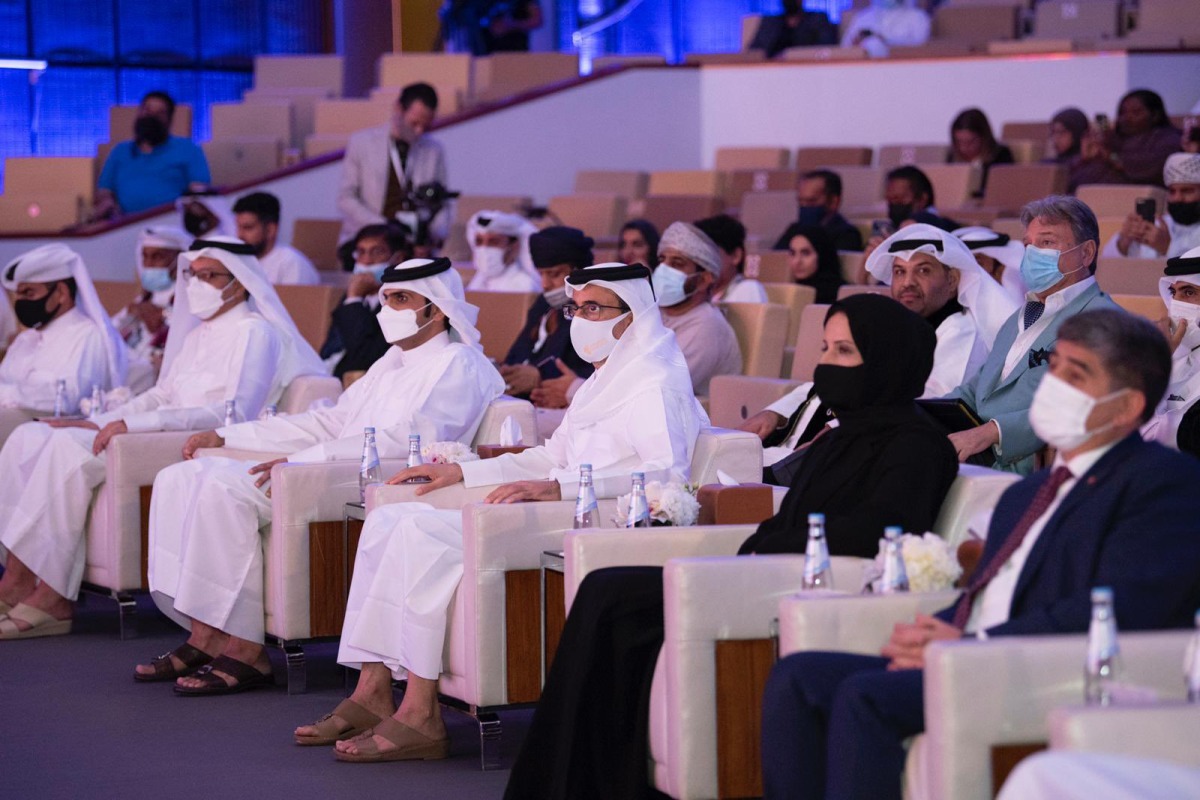 FROM RIGHT: Minister of Education and Higher Education H E Buthaina bint Ali Al Jabr Al Nuaimi; Minister of Sports and Youth H E Salah bin Ghanem Al Ali and Minister of Culture H E Sheikh Abdulrahman bin Hamad Al Thani at the opening ceremony of the Challenge and Innovation Forum organised at Qatar National Convention Centre.