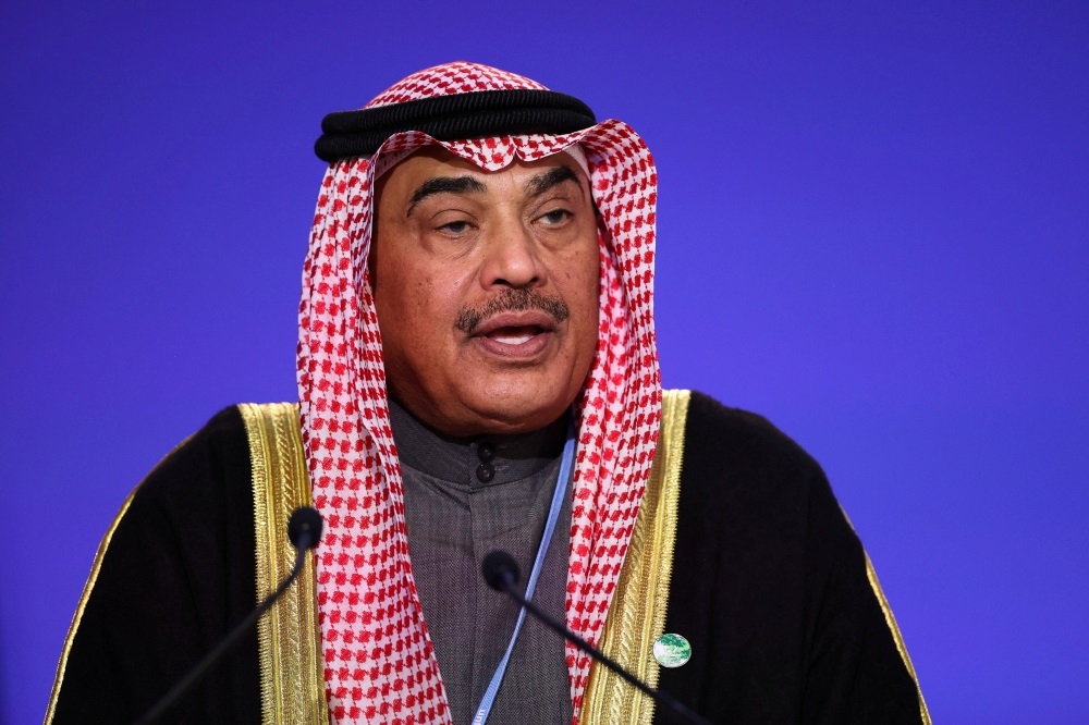 Kuwait's Prime Minister Sheikh Sabah al-Khalid al-Sabah speaks during the UN Climate Change Conference (COP26) in Glasgow, Scotland, Britain, November 2, 2021. Reuters/Hannah McKay/Pool/File Photo