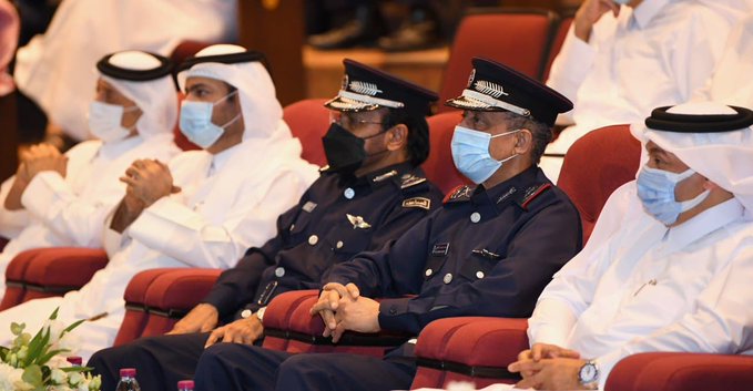 Director of Public Security, Staff Major General Saad bin Jassim Al Khulaifi (second right), and a number of directors of departments and officers of the Ministry of Interior during the seminar at the General Directorate of Traffic, yesterday.