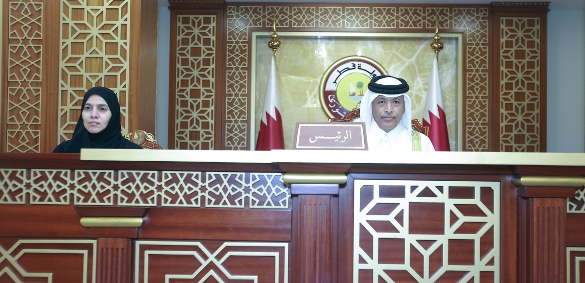 Shura Council Speaker H E Hassan bin Abdullah Al Ghanem chairing the session of Council, yesterday.