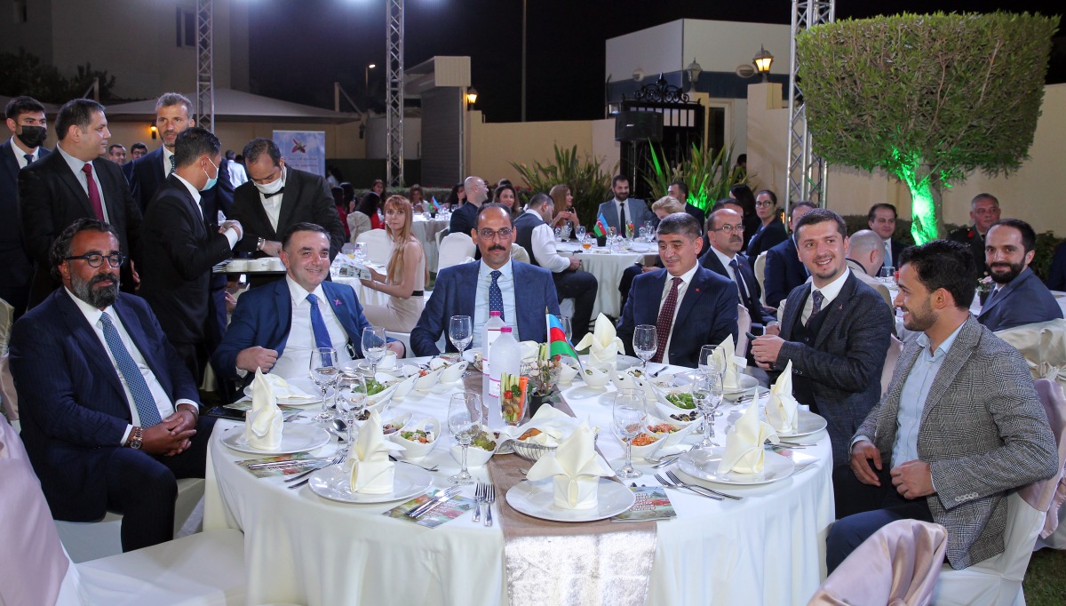 From second left: Ambassador of  Azerbaijan to Qatar, H E Rashad Ismayilov, Spokesperson and Chief Advisor to the President of Turkey, Professor Ibrahim Kalin and Ambassador of Turkey to Qatar, H E Mustafa Goksu with other officials during the Azerbaijani Victory Day celebration at the embassy in Doha on Monday evening.   Pic: Salim Matramkot/The Peninsula