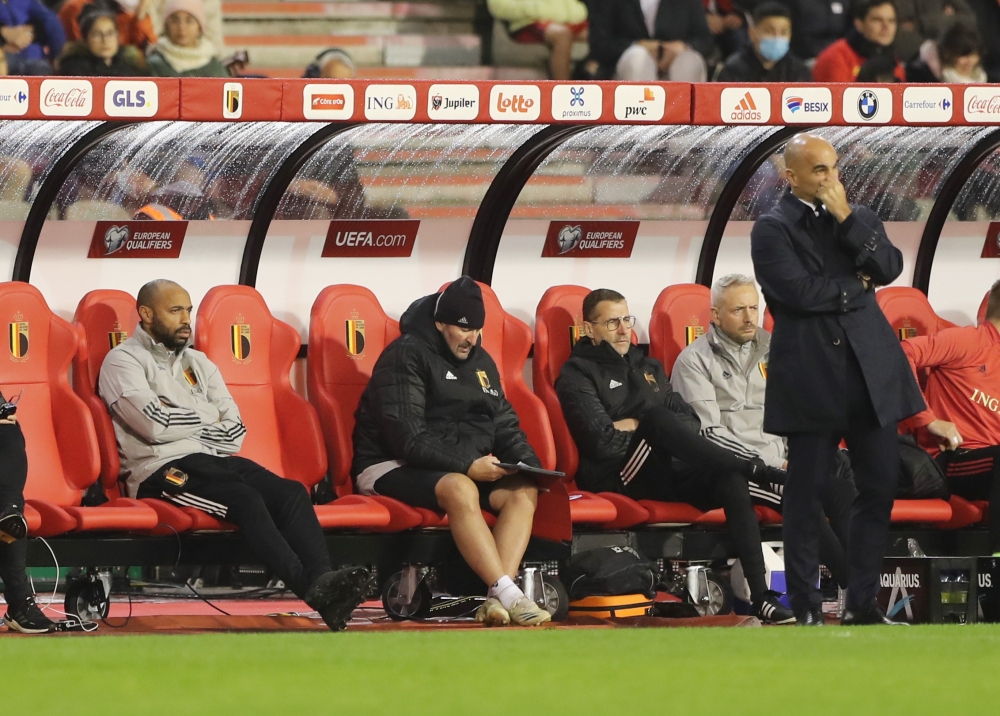 Belgium coach Roberto Martinez and assistant coach Thierry Henry look on Reuters/Pascal Rossignol