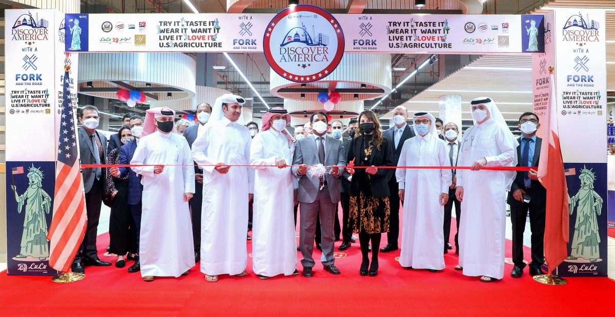 US Embassy Chargé d’Affaires, Natalie Baker, Director of Lulu Group International, Dr. Mohamed Althaf and guests during the opening of ‘Discover America’ promotion at Abu Sidra Mall, yesterday.
