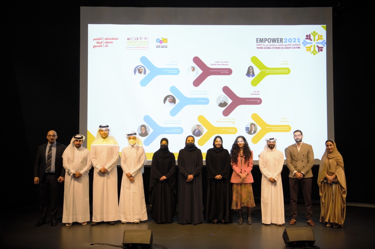 Vice-Chairperson of Education Above All H E Sheikha Al Mayassa bint Hamad bin Khalifa Al Thani with other officials during the opening of Empower 2021 International Youth Conference.