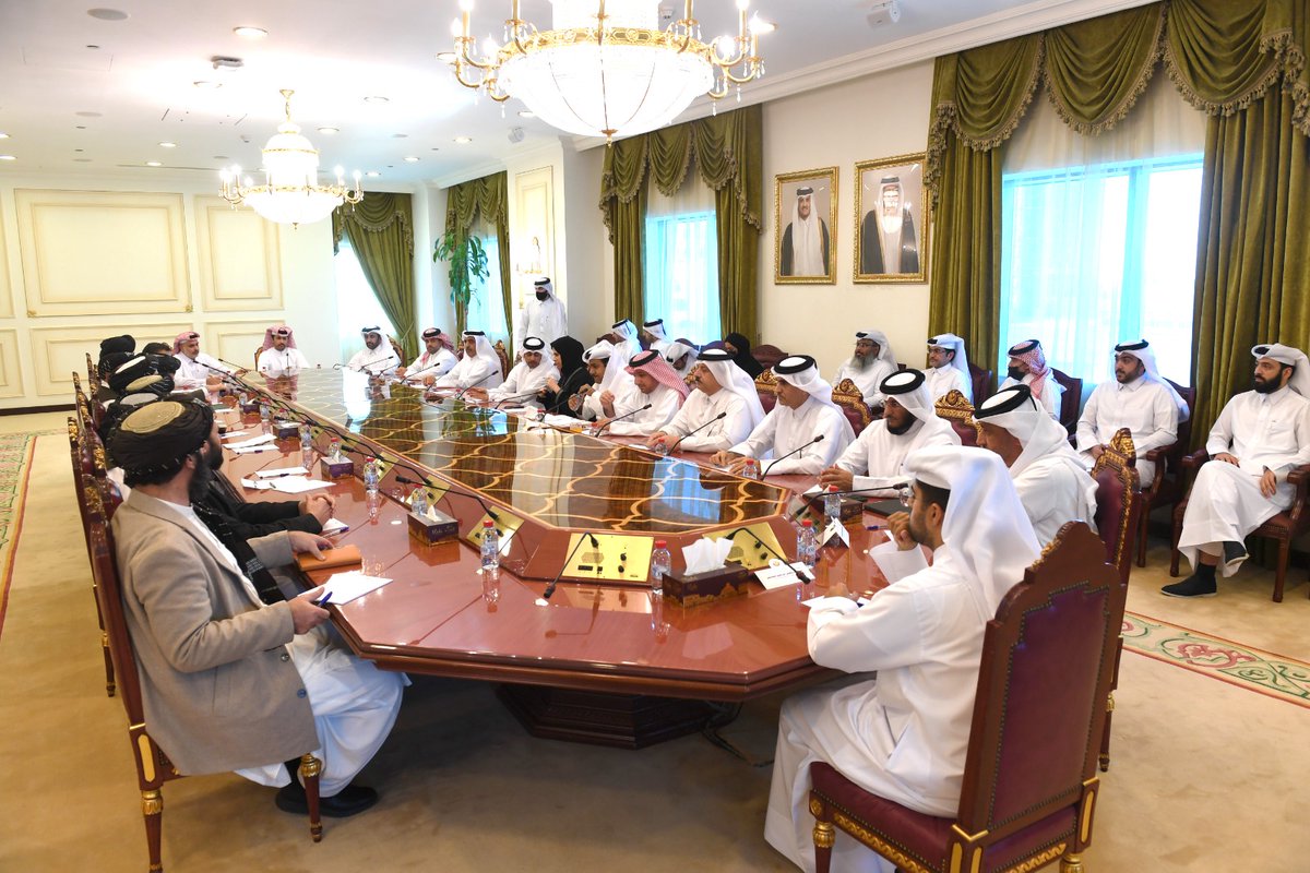 A delegation from the State of Qatar chaired by Special Envoy of the Foreign Minister for Counterterrorism and Mediation of Conflict Resolution, Ambassador H E Dr Mutlaq Al Qahtani, with a delegation from the Afghan caretaker government chaired by Acting Minister of Foreign Affairs Amir Khan.
