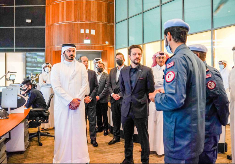 Crown Prince of the Hashemite Kingdom of Jordan H R H Al Hussein bin Abdullah II visiting the National Command Center yesterday.