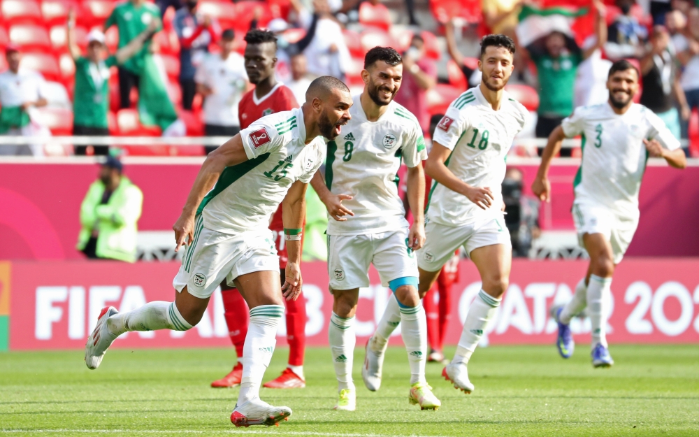 Algeria's Hillal Soudani celebrates scoring their fourth goal REUTERS/Suhaib Salem
