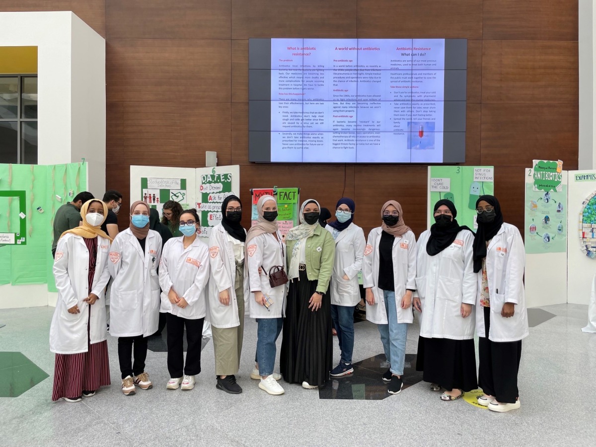 Members of Qatar Pharmacy Undergraduate Society of Qatar University at an on-campus event to mark World Antimicrobial Awareness Week.