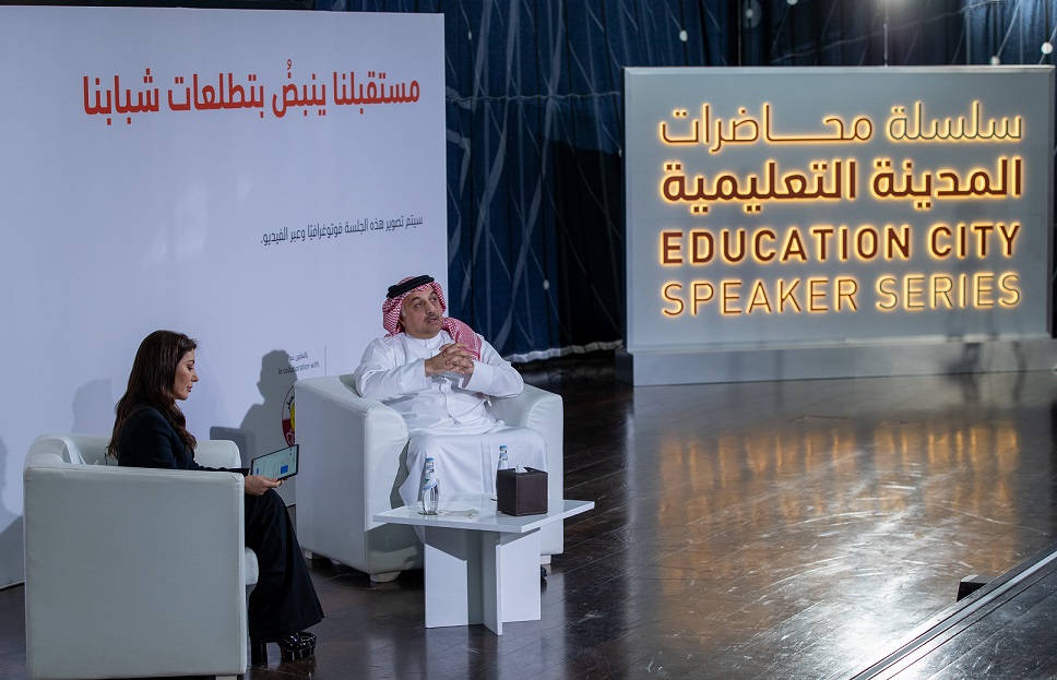 Deputy Prime Minister and Minister of State for Defence Affairs, H E Dr. Khalid bin Mohamed Al Attiyah speaking at the Education City Speaker Series Bel Arabi, yesterday.