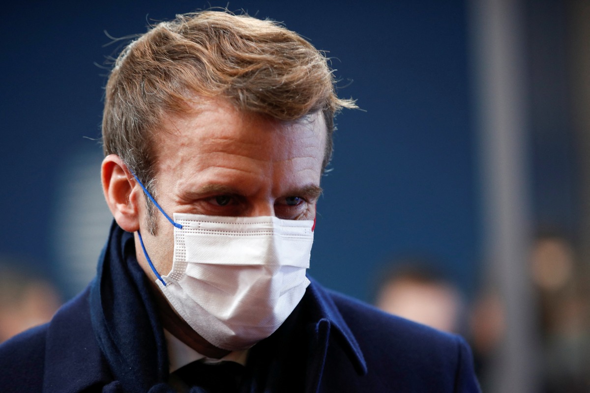 French President Emmanuel Macron arrives for an EU Summit at the European Council building in Brussels, Belgium, December 15, 2021. REUTERS/Johanna Geron/Pool
