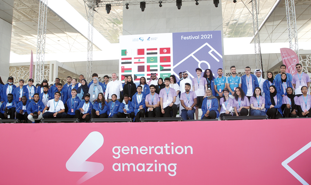 Officials, guests and youth representatives during the Generation Amazing Festival 2021opening ceremony in Education City, yesterday.  Pic: Salim Matramkot/The Peninsula