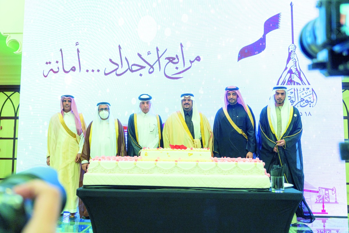 Minister of State for Foreign Affairs H E Sultan bin Saad Al Muraikhi; Ambassador of Qatar to Saudi Arabia, H E Bandar bin Mohammed Al Attiyah; and other dignitaries at an event to celebrate Qatar National Day in Riyadh, Saudi Arabia, yesterday.