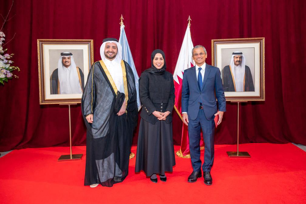 Permanent Representative of Qatar to the United Nations Ambassador H E Sheikha Alia Ahmed bin Saif Al Thani and Consul General in New York H E Mohammed bin Sultan Al Kuwari during the ceremony in New York.