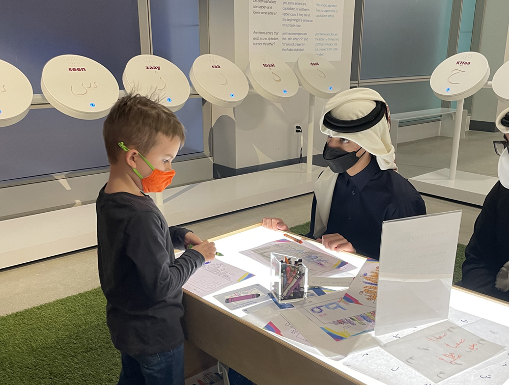 A child visitor at the National Children’s Museum in Washington DC, yesterday.