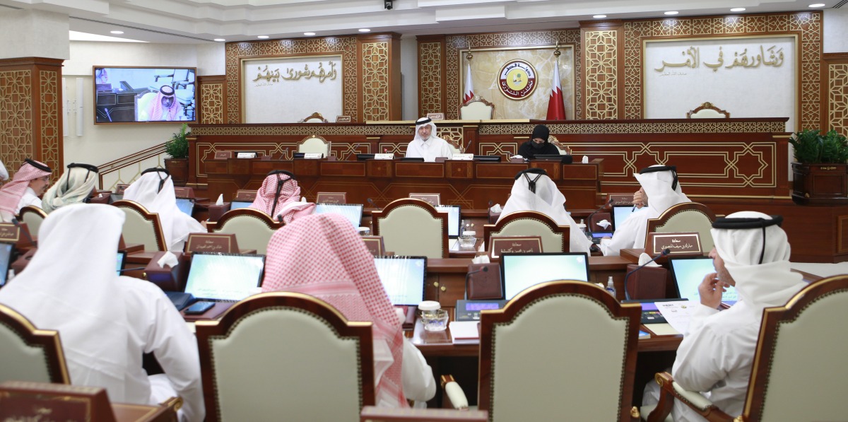 Deputy Speaker of the Shura Council H E Dr. Hamda bint Hassan Al Sulaiti and other officials attending the meeting to review the military retirement draft law yesterday.