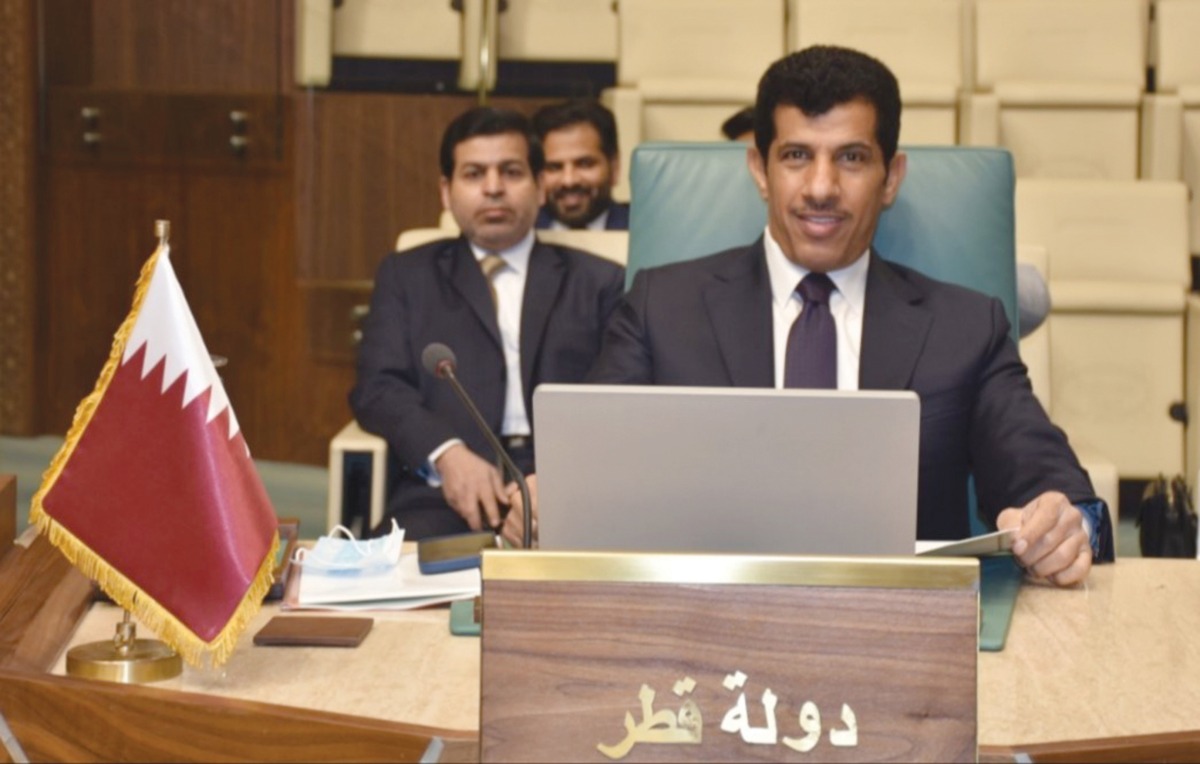 Permanent Representative of Qatar to Arab League H E Ambassador Salem Mubarak Al Shafi taking part in the emergency meeting, yesterday.
