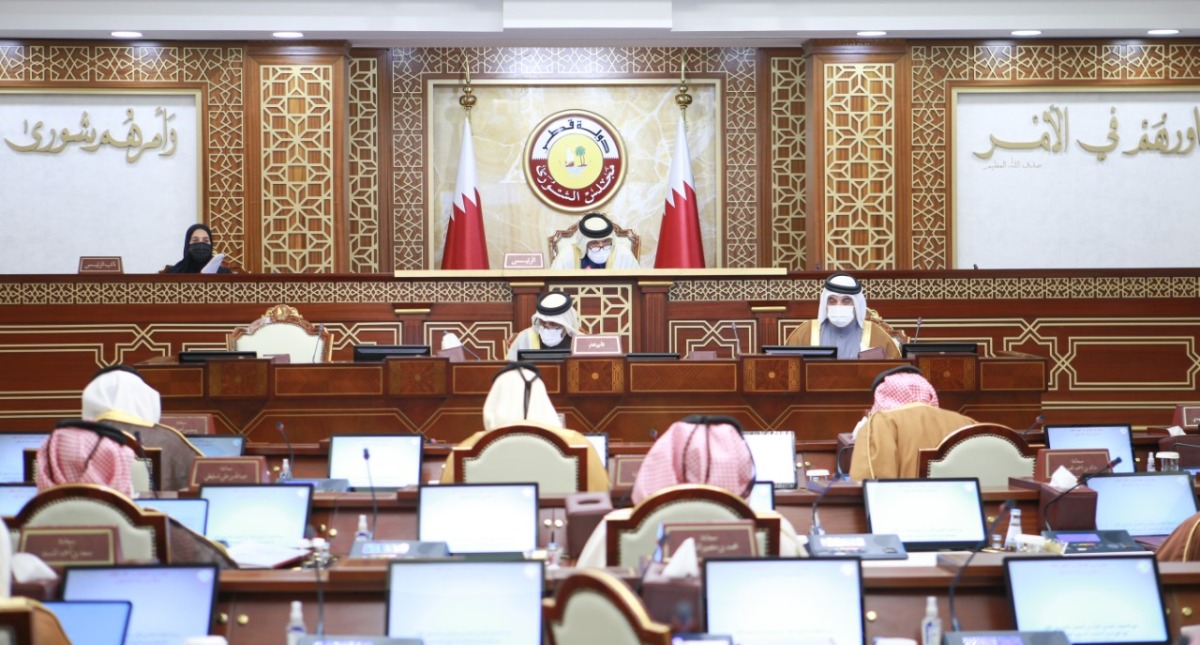 Shura Council Speaker H E Hassan bin Abdullah Al Ghanim chairing the weekly meeting. 
