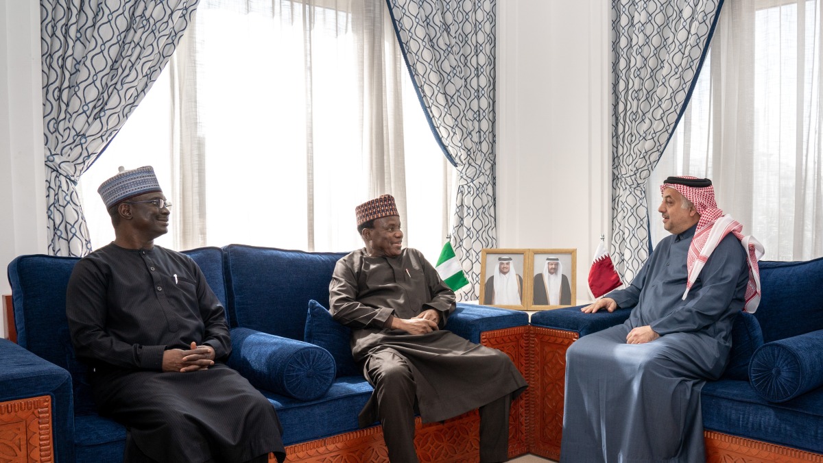 Deputy Prime Minister and Minister of State for Defence Affairs H E Dr. Khalid bin Mohammad 
Al Attiyah meeting Minister of Defence of Nigeria H E Bashir Saleh Magashi. 
