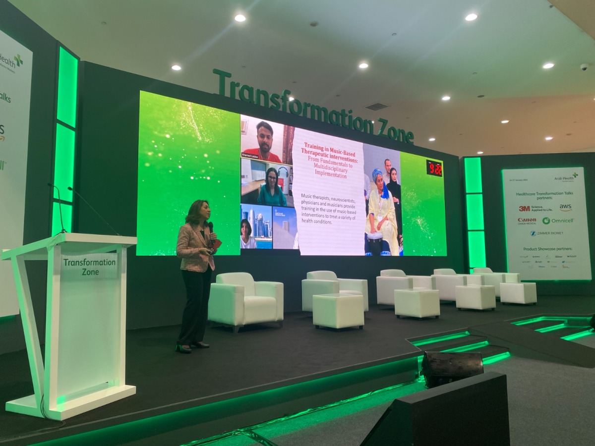 Deema Al Sheikhly of the Division of Continuing Professional Development at Weill Cornell Medicine-Qatar, during  a presentation at the Arab Health 2022.