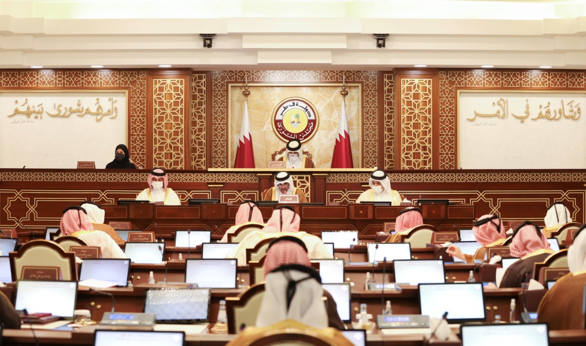 Shura Council Speaker H E Hassan bin Abdullah Al Ghanim chairing the Council's meeting, yesterday.