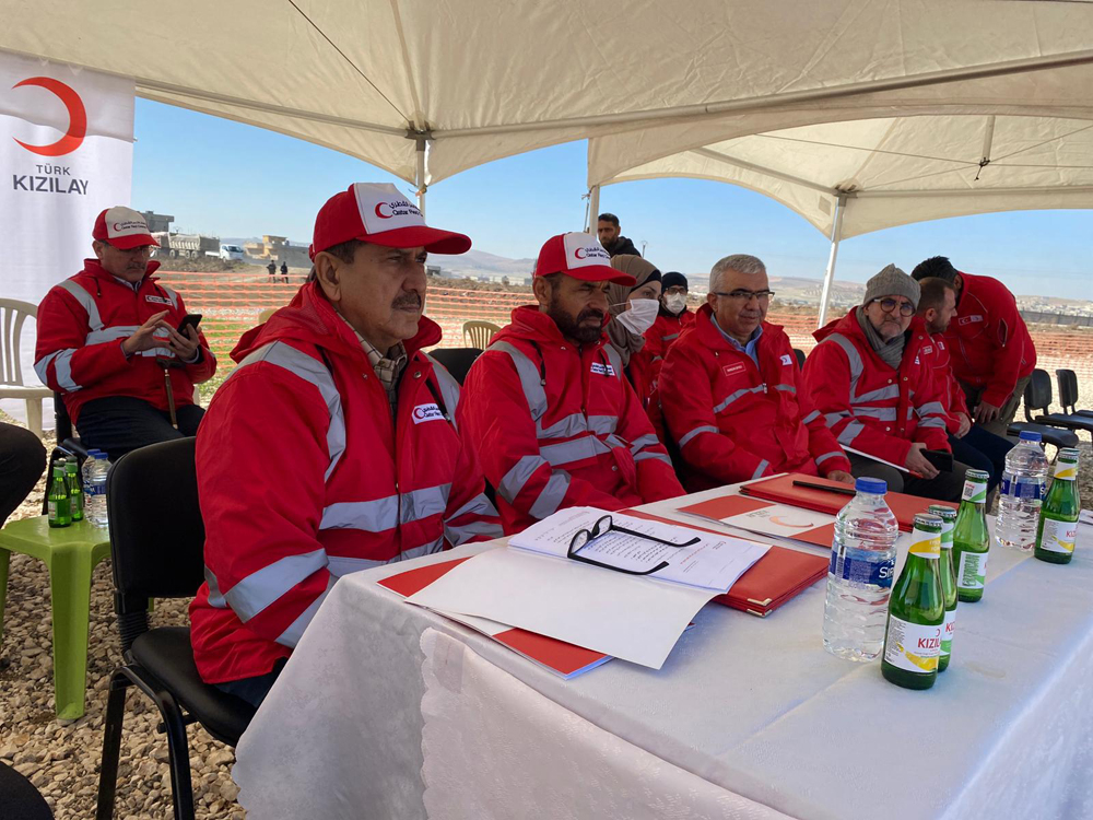 Secretary-General of QRCS Ali bin Hassan Al Hammadi with other official during the foundation stone-laying ceremony of ‘Al-Nasr Charitable Village’ in Syria.