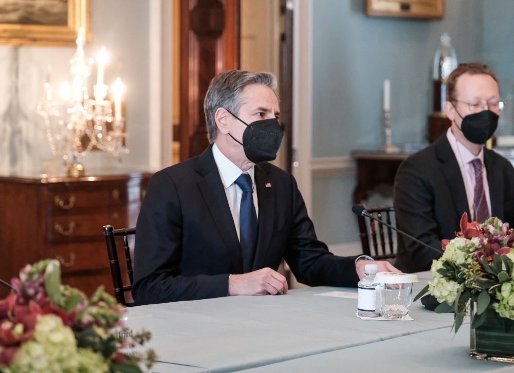 US Secretary of State Antony Blinken meets with Albania's Prime Minister Edi Rama at the U.S. Department of State in Washington, U.S., Feburary 15, 2022. Reuters/Michael A. McCoy/Pool