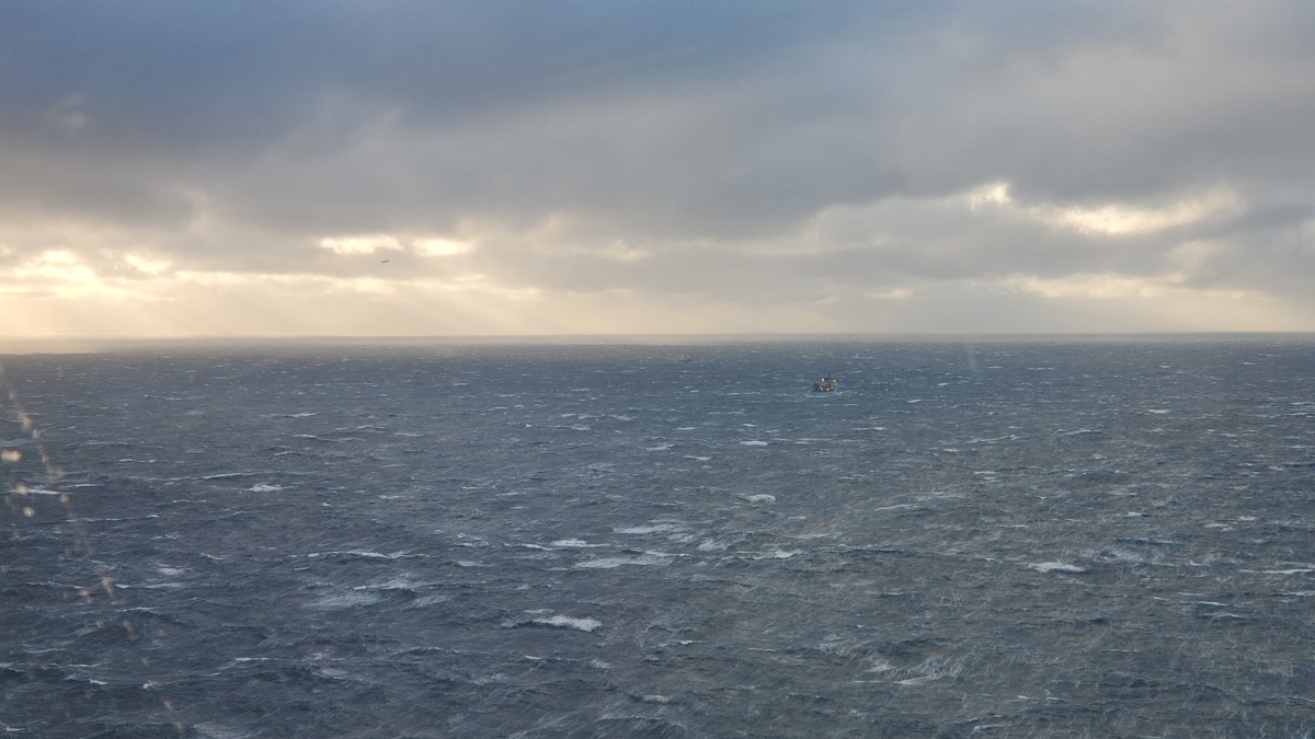 A search vessel is pictured after a Spanish fishing trawler sank off the Canadian coast on Tuesday, on the Grands Banks, in Canada February 15, 2022 in this screengrab from a video obtained from social media. Joint Rescue Coordination Centre Halifax/via REUTERS THIS IMAGE HAS BEEN SUPPLIED BY A THIRD PARTY. MANDATORY CREDIT. NO RESALES. NO ARCHIVES.
