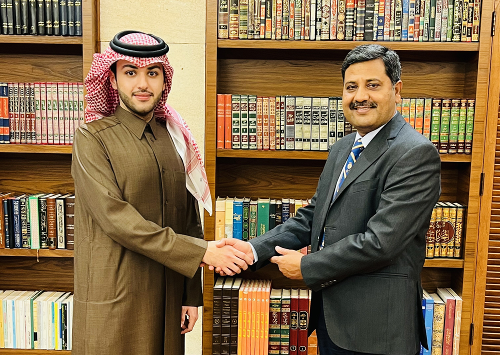 Loyola International School’s Chief Patron, Sheikh Ahmed Hamad A A Al Thani welcoming the new Principal Pramod Kumar Ranwaka.