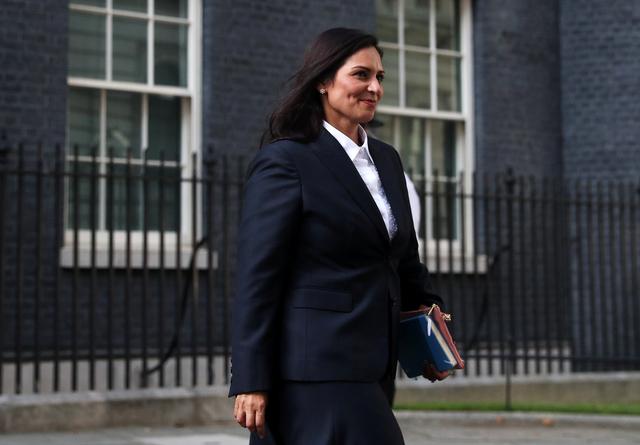 FILE PHOTO: Britain's Home Secretary Priti Patel leaves Downing Street, in London, Britain July 24, 2019. REUTERS/Hannah McKay
