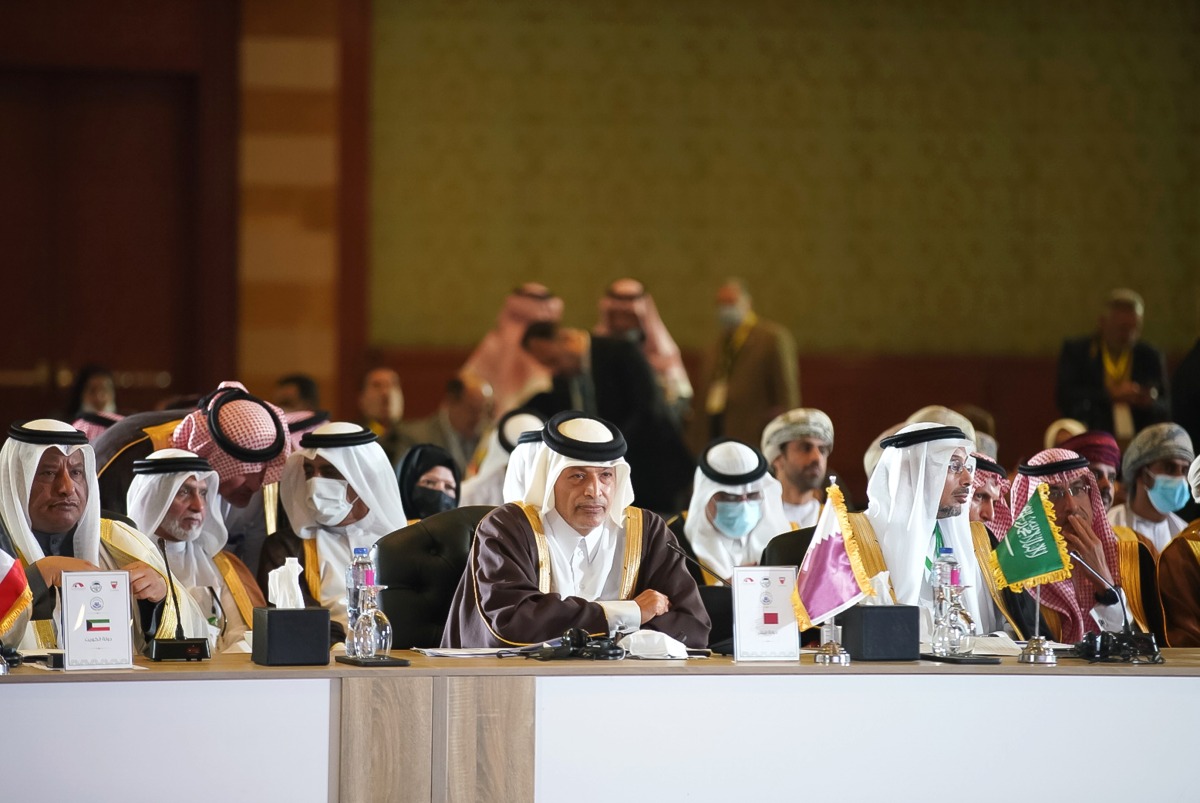 Speaker of the Shura Council H E Hassan bin Abdullah Al Ghanim attending the closing session of the conference in Cairo, yesterday. 
