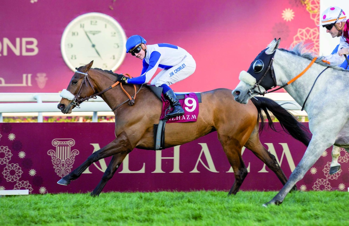 Jockey Jim Crowley guides Khalifa bin Sheail KH J Al Kuwari's Lady Princess to HH The Amir Sword (Gr 1 PA) victory at Qatar Racing and Equestrian Club, yesterday. 