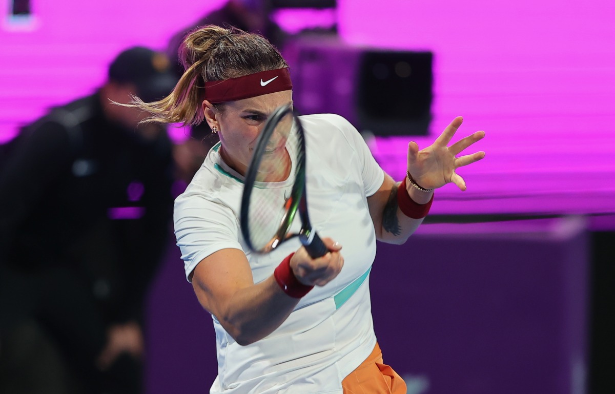 Aryna Sabalenka of Belarus in action against Alize Cornet of France during their Round of 32 match yesterday.