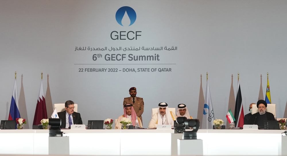 Amir H H Sheikh Tamim bin Hamad Al Thani addressing the 6th Summit of Gas Exporting Countries Forum at Sheraton Grand Doha Hotel, yesterday.