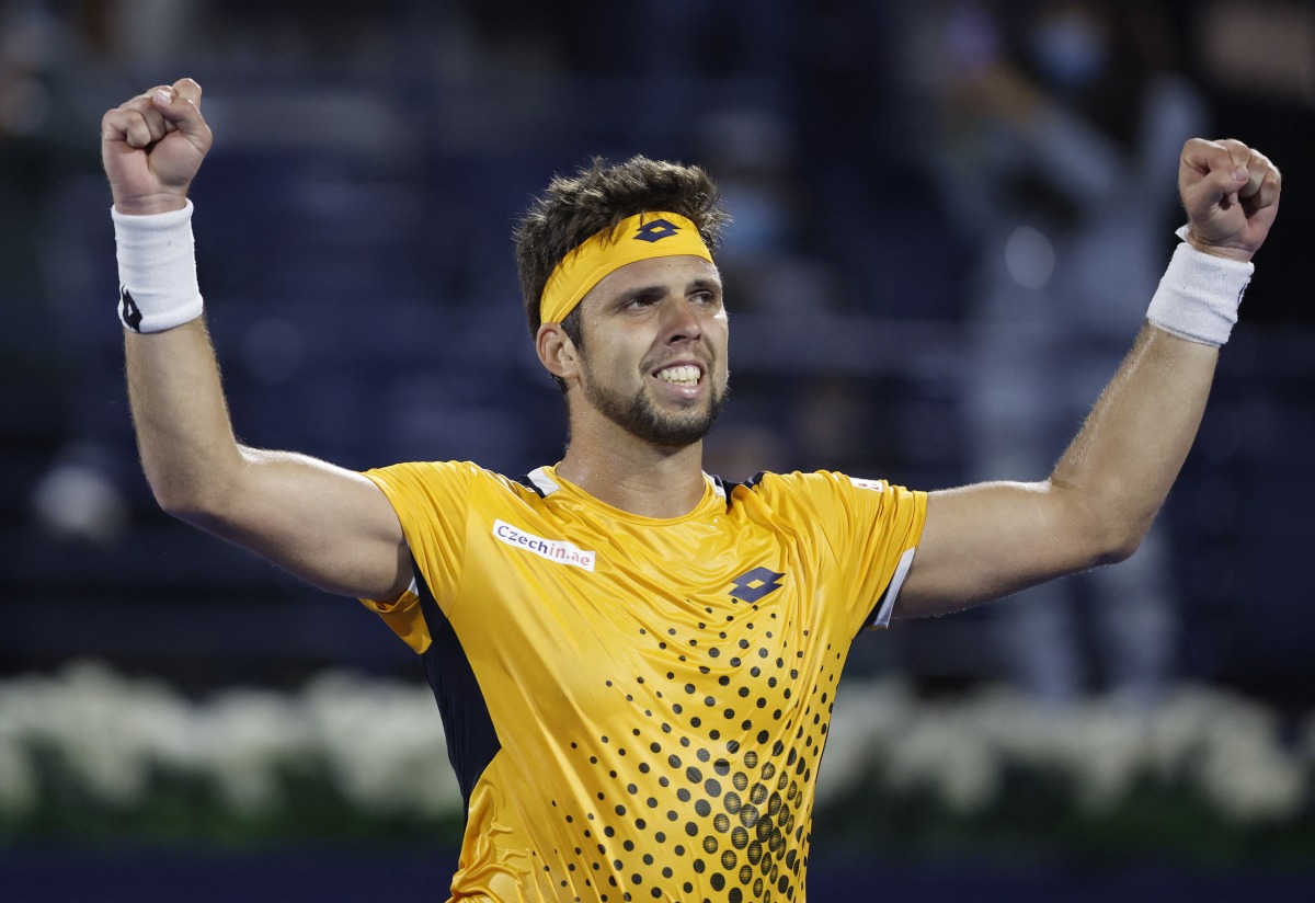 Czech Republic's Jiri Vesely celebrates winning his quarter final match against Serbia's Novak Djokovic REUTERS/Suhaib Salem
