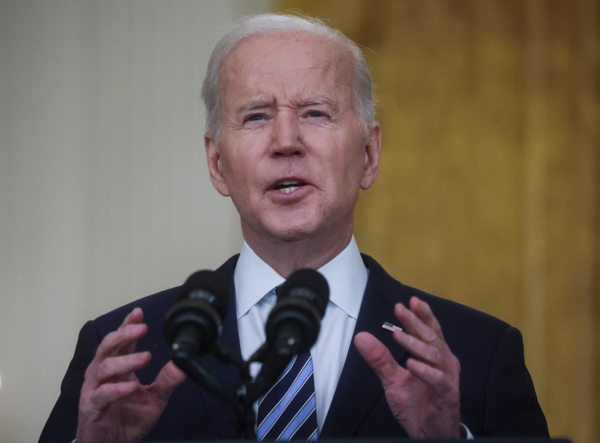 U.S. President Joe Biden delivers remarks on Russia's attack on Ukraine, in the East Room of the White House in Washington, U.S., February 24, 2022. REUTERS/Leah Millis
