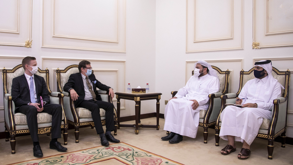 Assistant Minister of Foreign Affairs for Regional Affairs H E Dr. Mohammed bin Abdulaziz bin Saleh Al Khulaifi meeting Ambassador Finland H E Pekka Voutilainen in Doha yesterday.