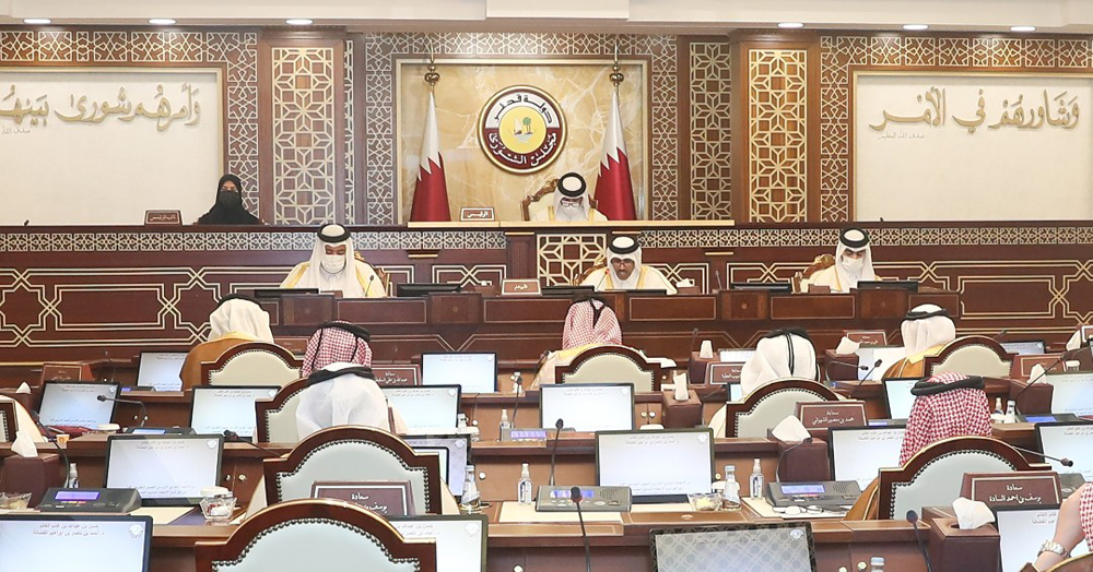 Shura Council Speaker H E Hassan bin Abdullah Al Ghanim chairing the weekly meeting, yesterday.