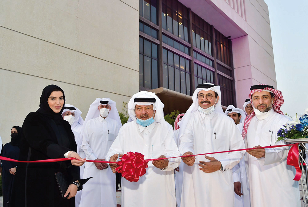 FROM LEFT: Minister of Social Development and Family H E Mariam bint Ali bin Nasser Al Misnad; Chairman of  Qatari Businessmen Association H E Sheikh Faisal bin Qassim Al Thani; H E Dr Mohammed bin Saleh Al Sada; and President of Qatar University, H E Dr. Hassan bin Rashid Al Derham inaugurating the STEM bus yesterday. The bus is a mobile laboratory to engage and encourage students to explore the broad possibilities of science, technology, engineering and mathematics outside the classroom.