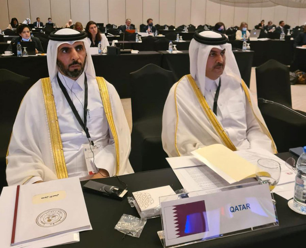 Qatari delegation headed by H E Abdullah bin Nasser bin Turki Al Subaie, at the 16th Plenary Session of the Parliamentary Assembly of the Mediterranean (PAM) in Dubai, yesterday.