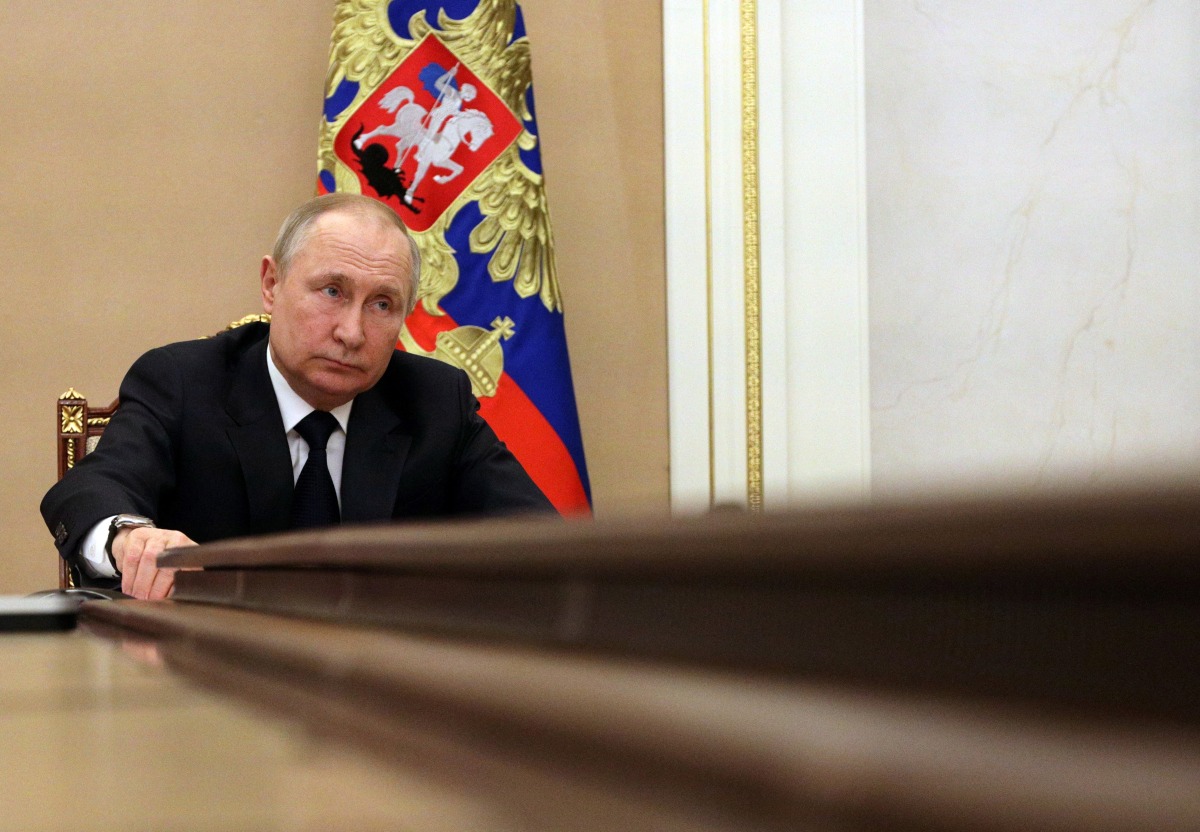 Russian President Vladimir Putin attends a meeting with government members via a video link in Moscow, Russia March 10, 2022. Sputnik/Mikhail Klimentyev/Kremlin via REUTERS 