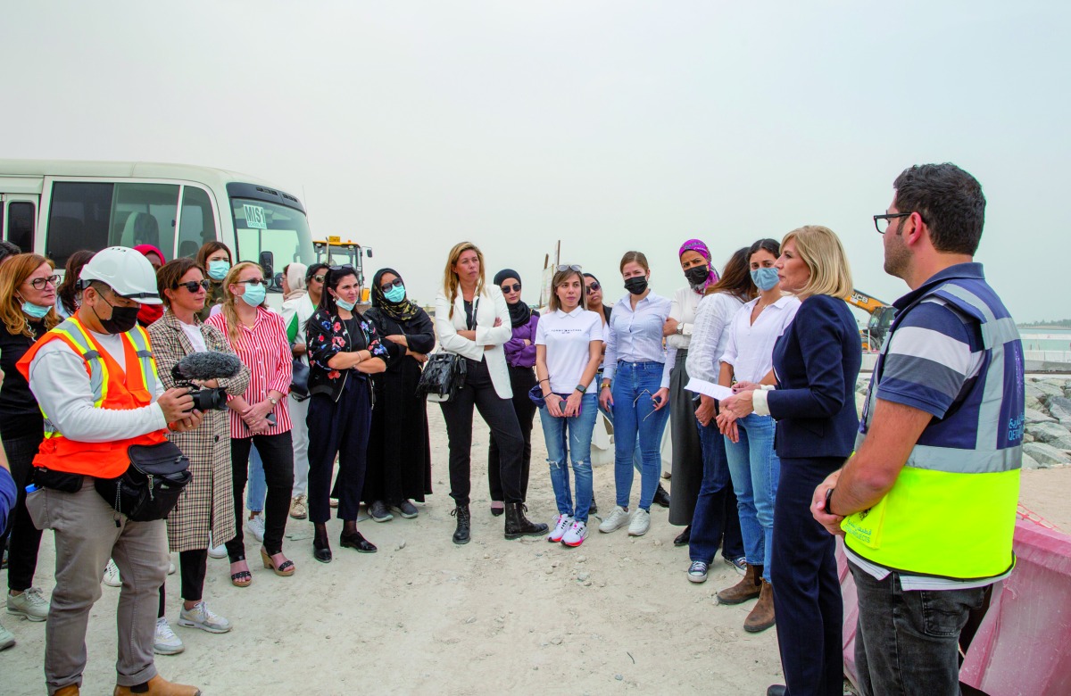 Members of the National Association of Women in Construction (NAWIC) Qatar, with Engineer Mustafa from Qetaifan Projects, during a site visit at the Qetaifan Island North. 
